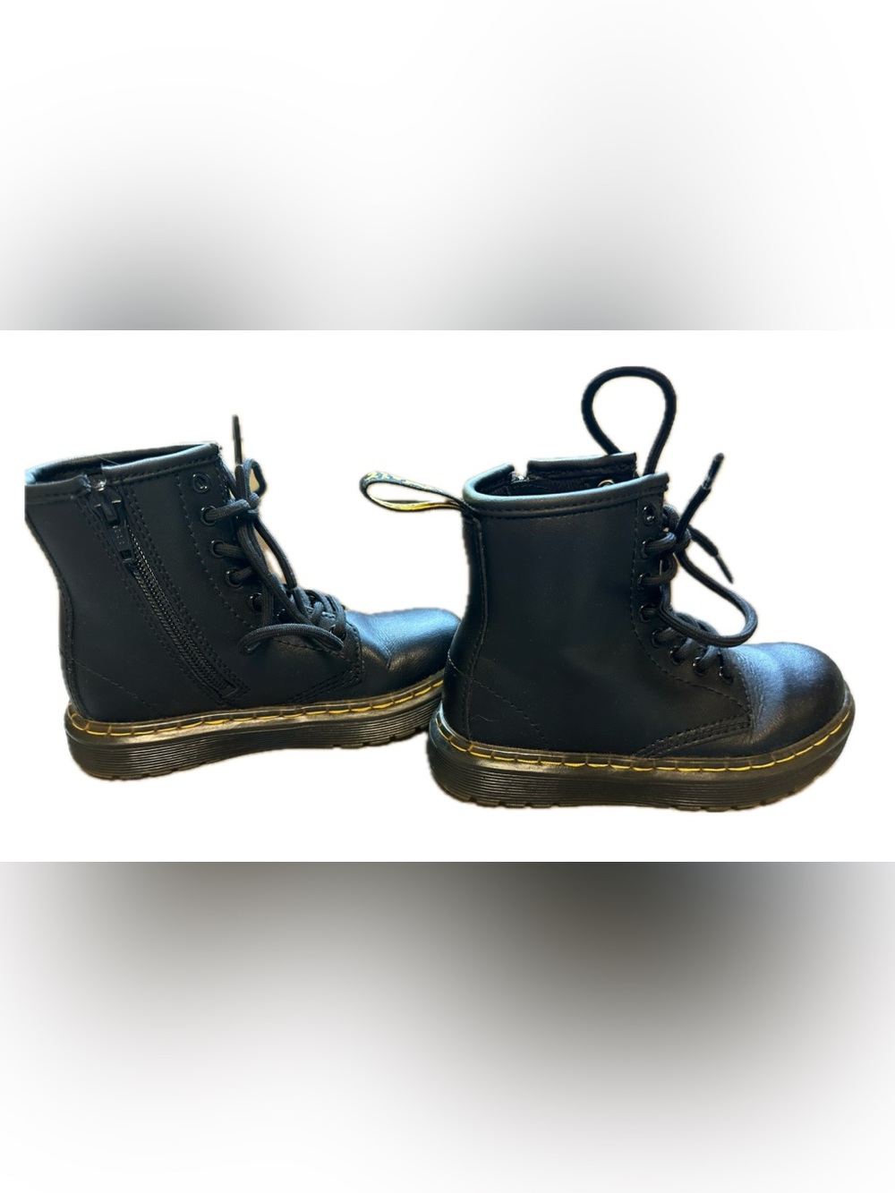 Dr. Martens Kids Black Lace-Up Boots with Yellow Stitching - Picture 3 of 7